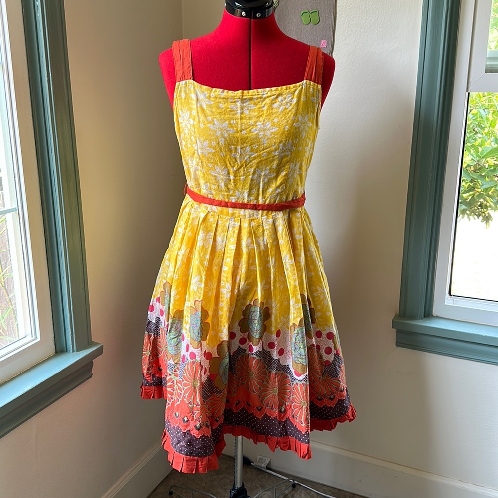 Voile Yellow Floral Patterned Tie Waist Dress